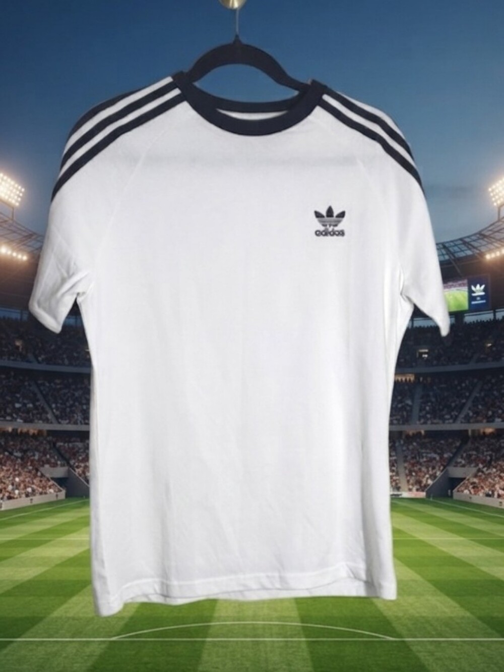 adidas White Tee with Black Trim and Three Stripes